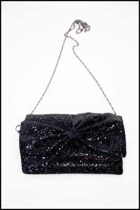 Crawford Black Glitter Bow Clutch Bag