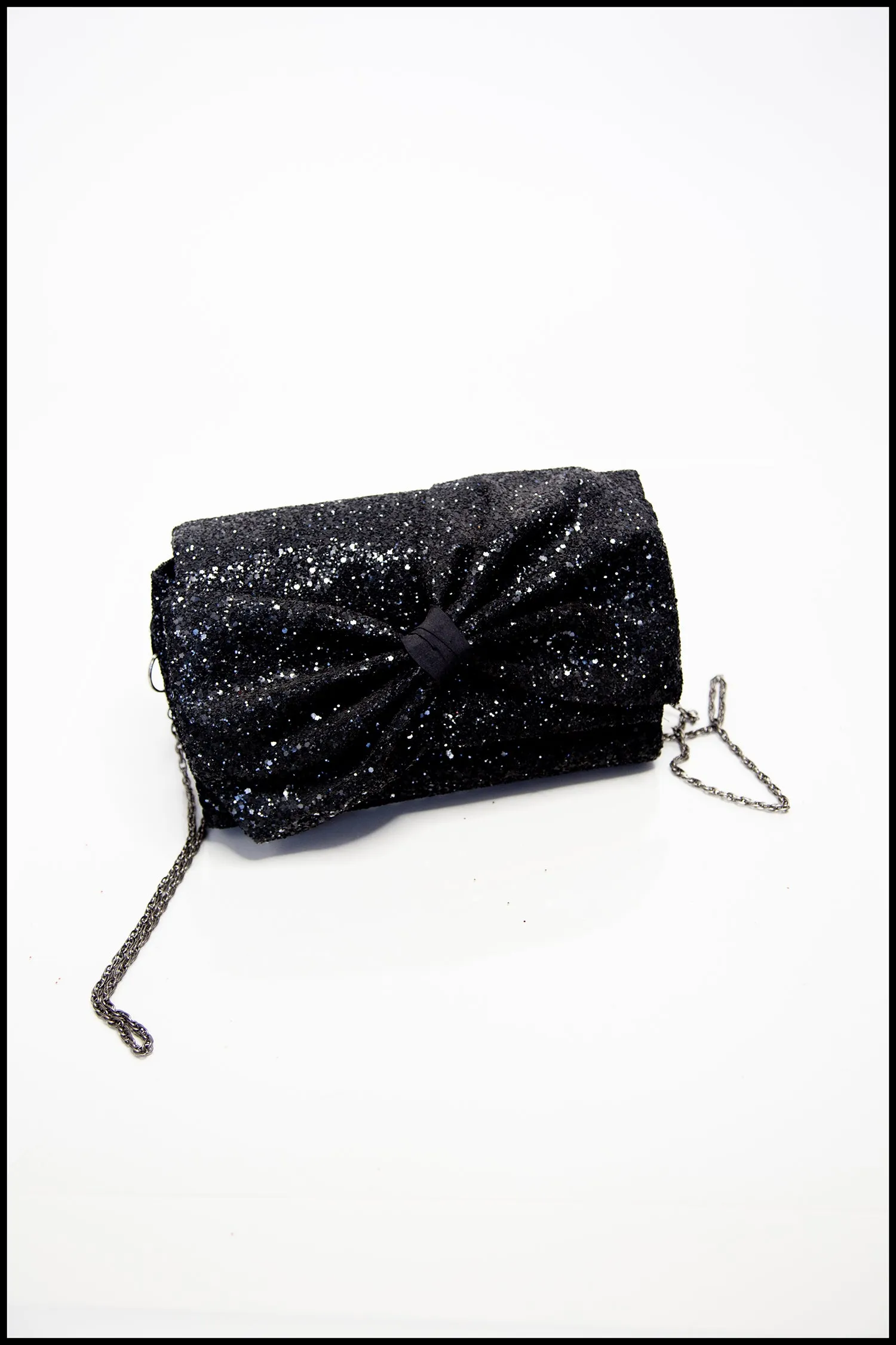 Crawford Black Glitter Bow Clutch Bag