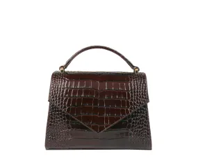 flo&sue Brown Croc-effect embossed Italian leather Top Handle