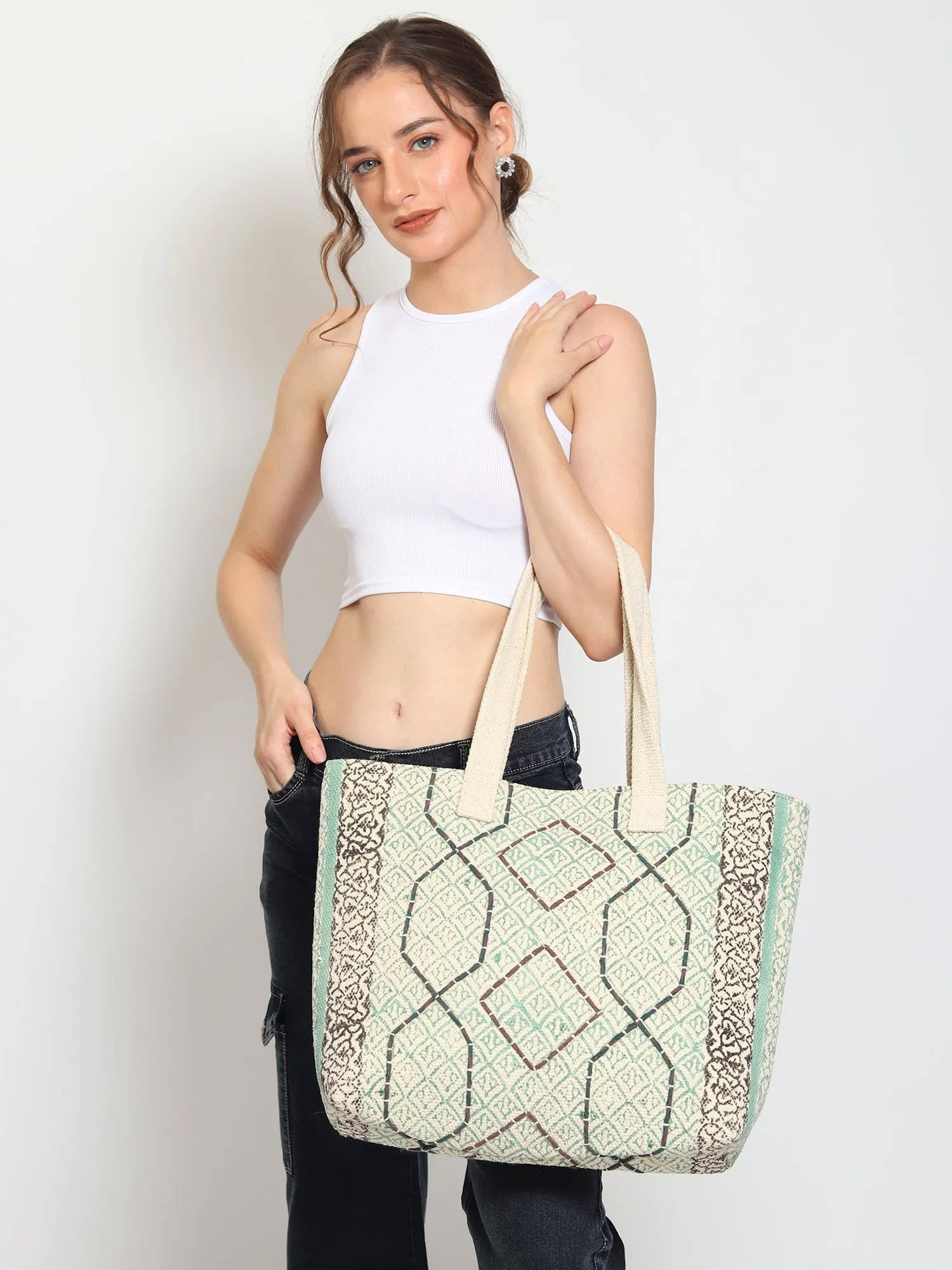 FLORA - BLOCK PRINTED COTTON TOTE BAG