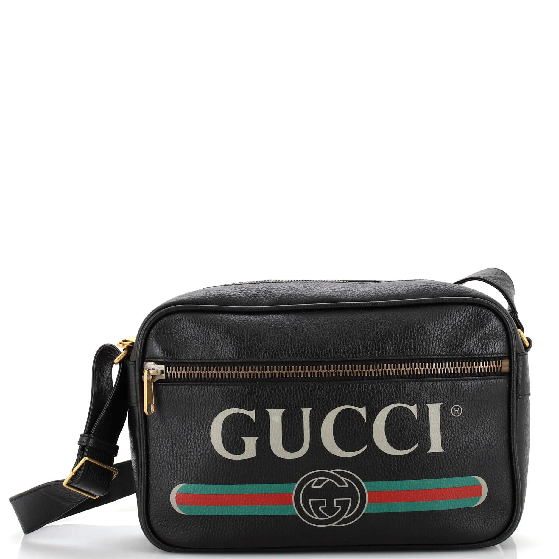 GUCCI Logo Shoulder Bag Printed Leather