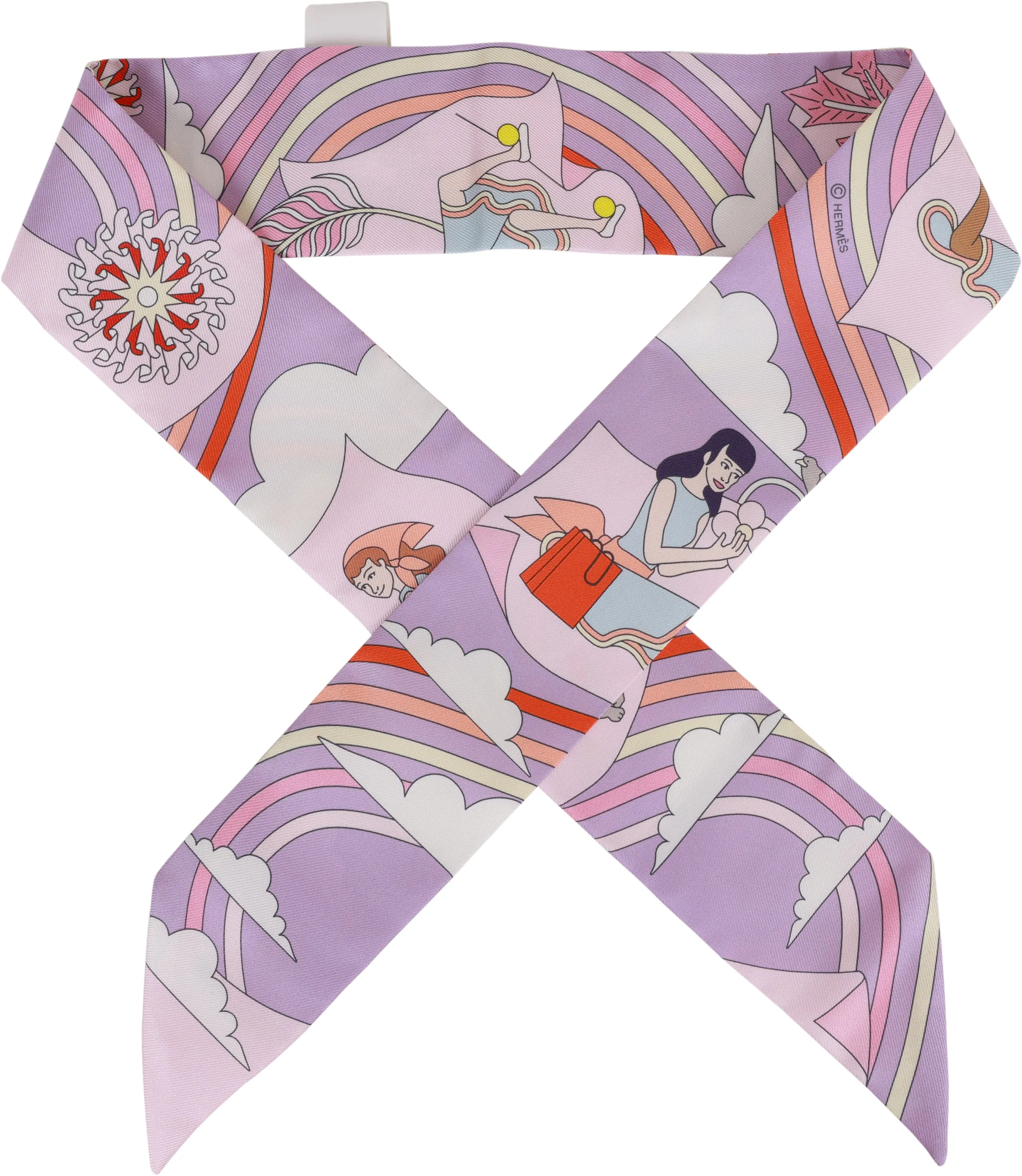 Hermes "Carres Volants" Lilas Silk Twilly Pair