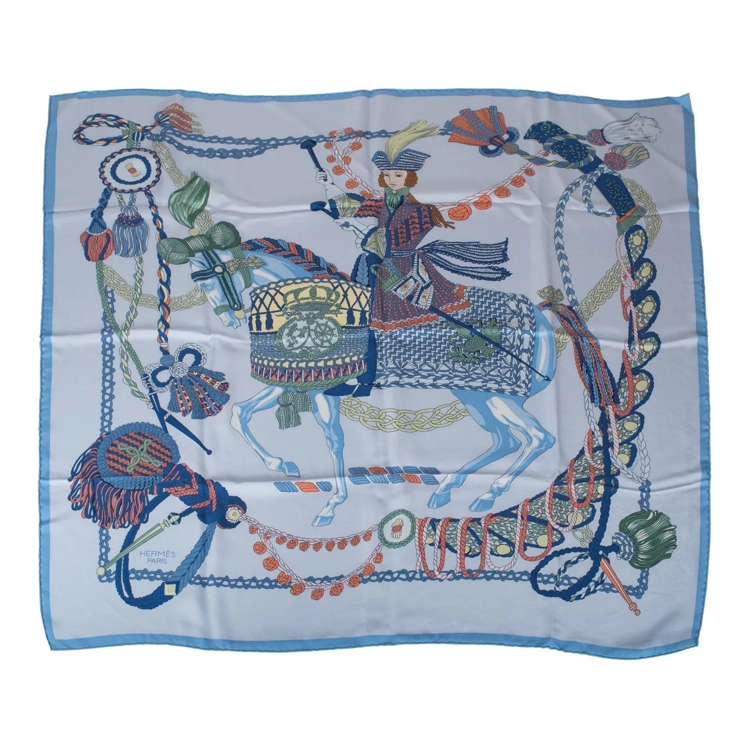 Hermes "Le Timbalier" Bleu Ciel Silk Twill Scarf 90cm