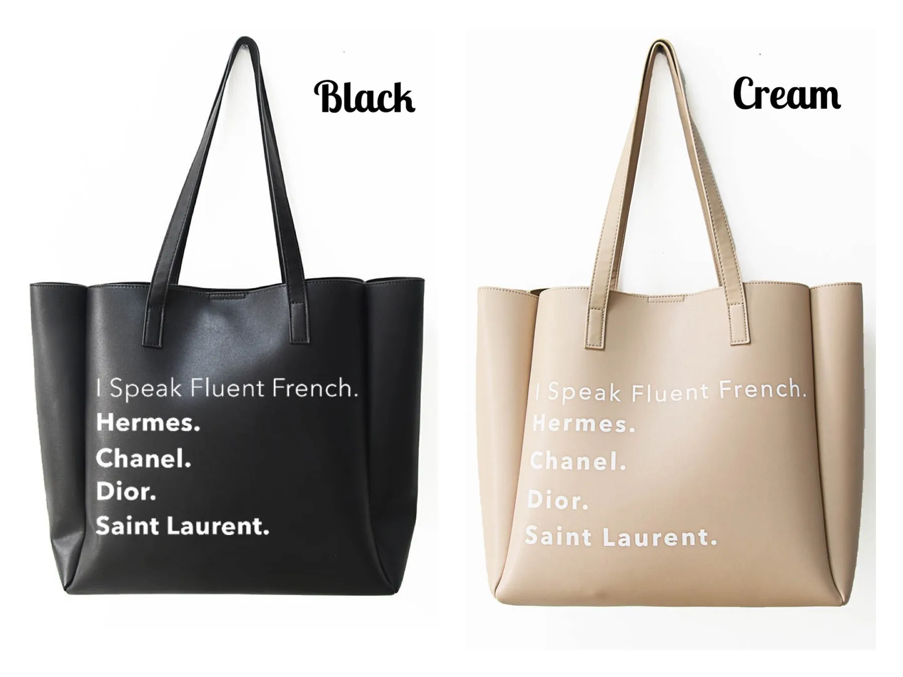 I Speak Fluid French Vegan Leather Tote - Black or Cream