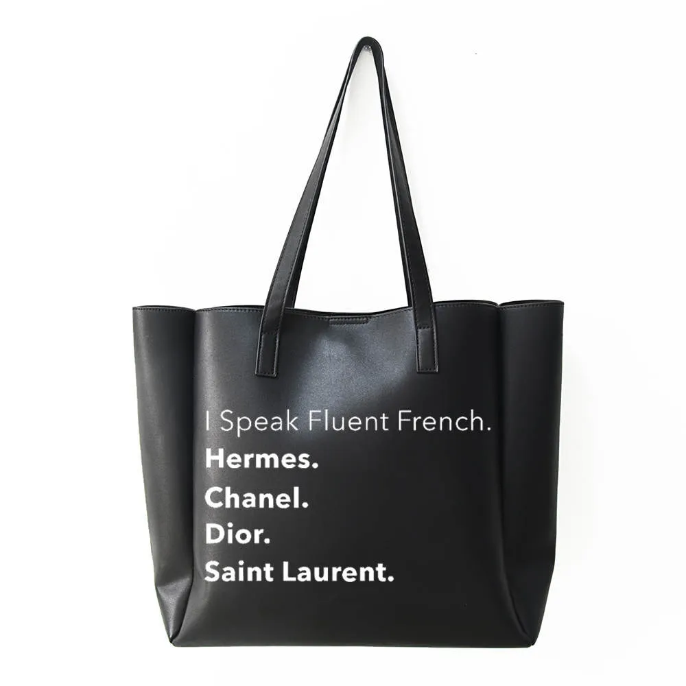 I Speak Fluid French Vegan Leather Tote - Black or Cream