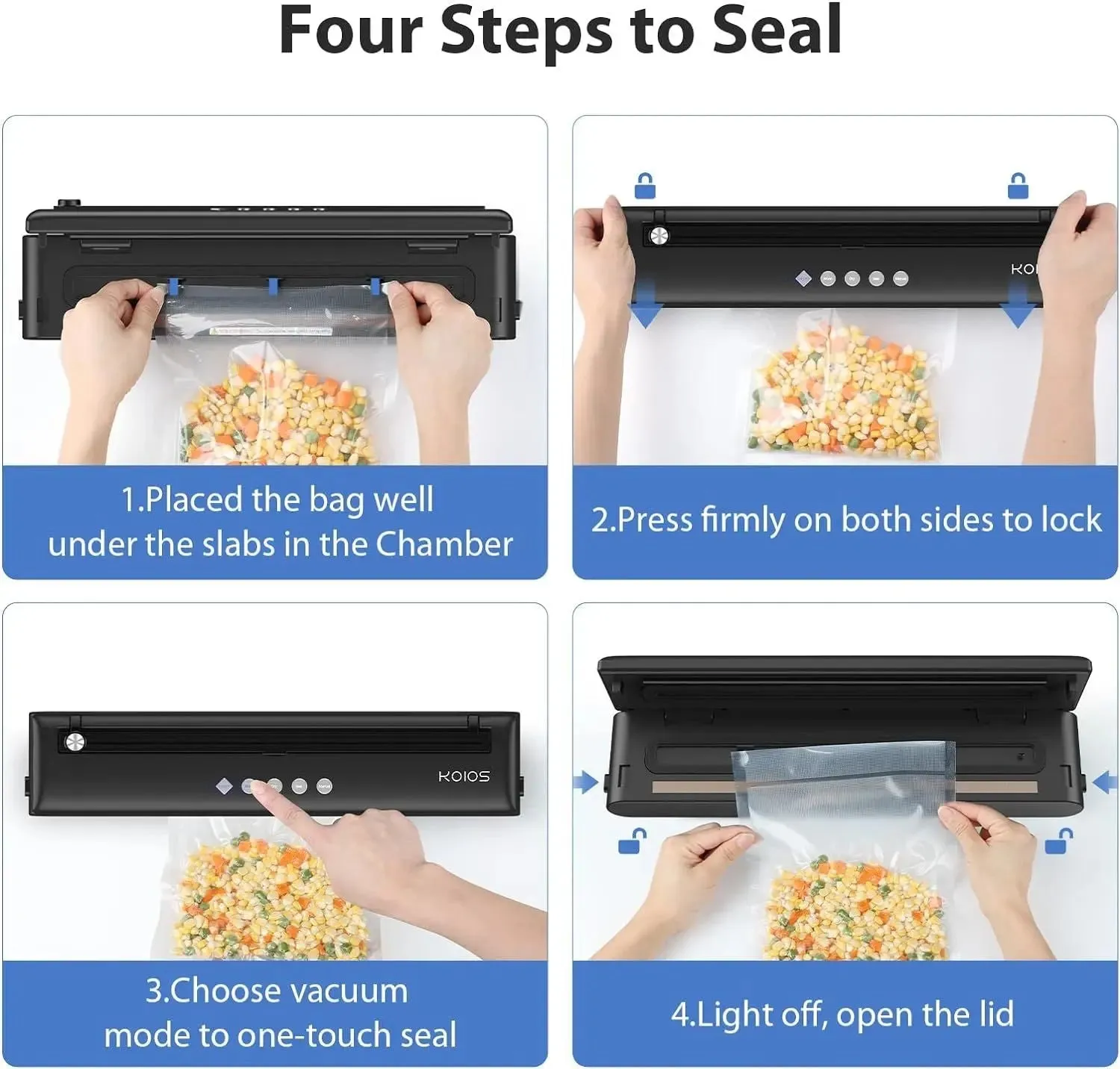 KOIOS Vacuum Automatic Food Sealer with Cutter, Dry & Moist Modes, Compact Design with 10 Sealing Bags & Air Suction Hose