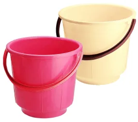 Kuber Industries 2 Pieces Unbreakable Strong Plastic Bathroom Bucket 13 LTR (Pink & Cream) -CTLTC37920