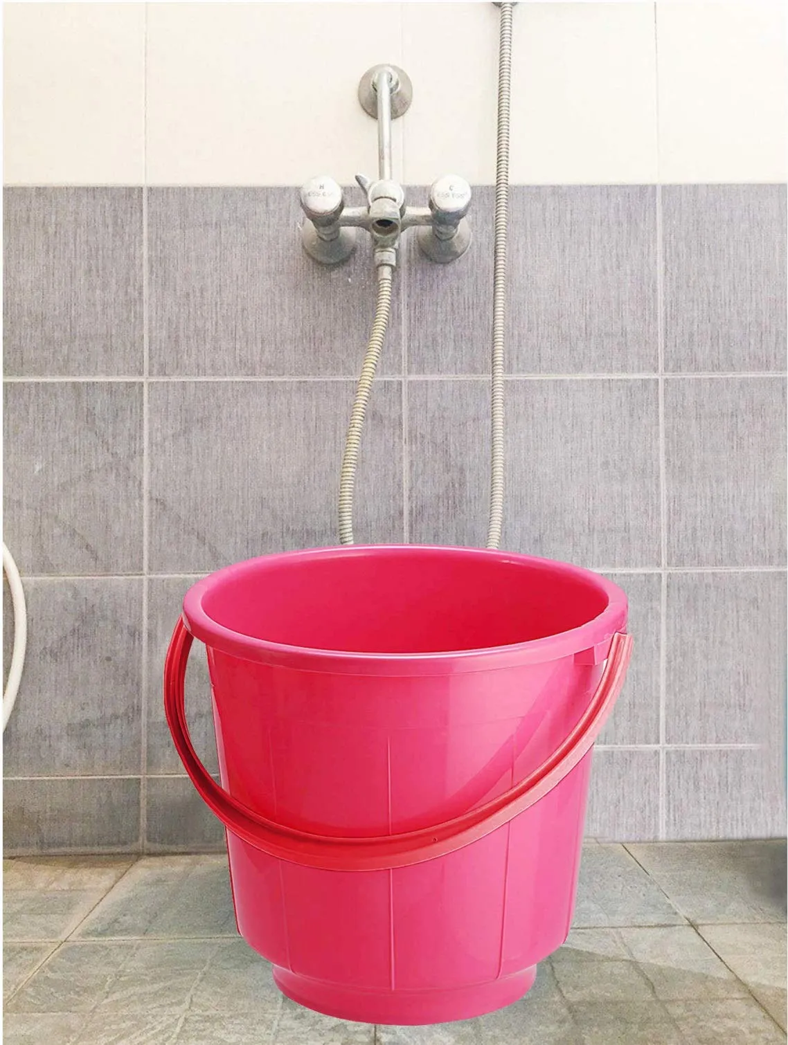 Kuber Industries 2 Pieces Unbreakable Strong Plastic Bathroom Bucket 13 LTR (Pink & Cream) -CTLTC37920