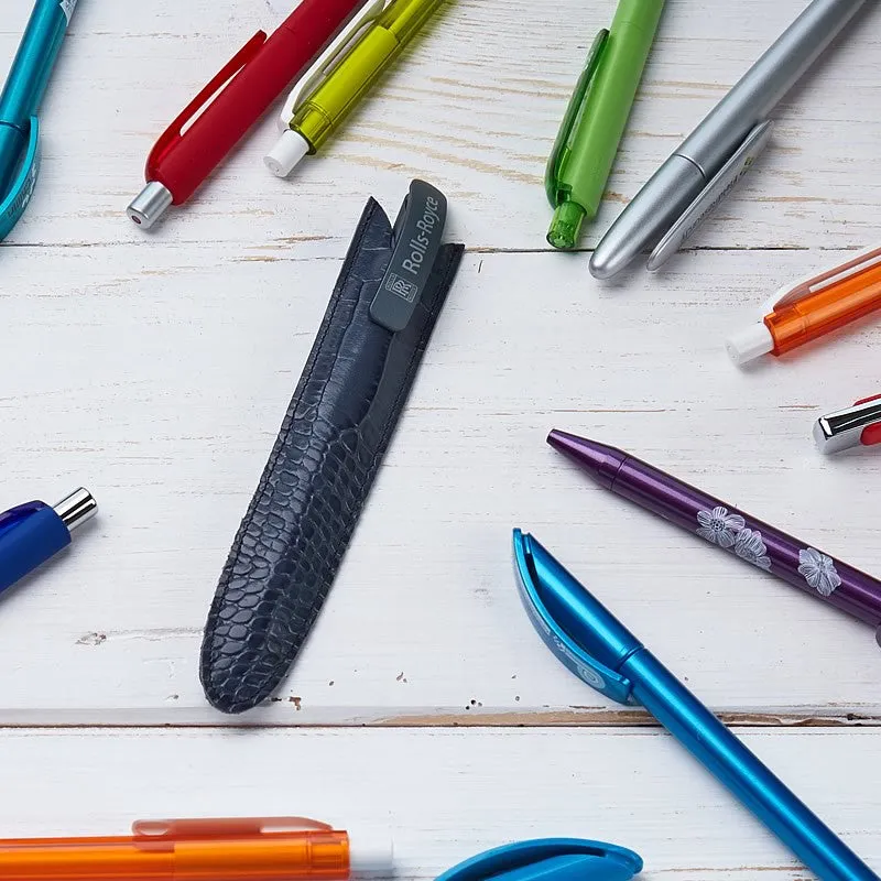 Leather Pen Case in Blue Croc