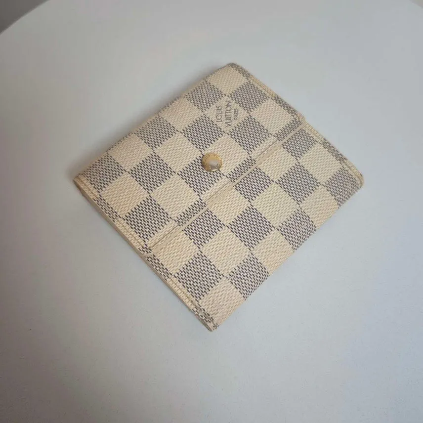 Louis Vuitton Damier Azur Compact Wallet Beige Checkered Pattern