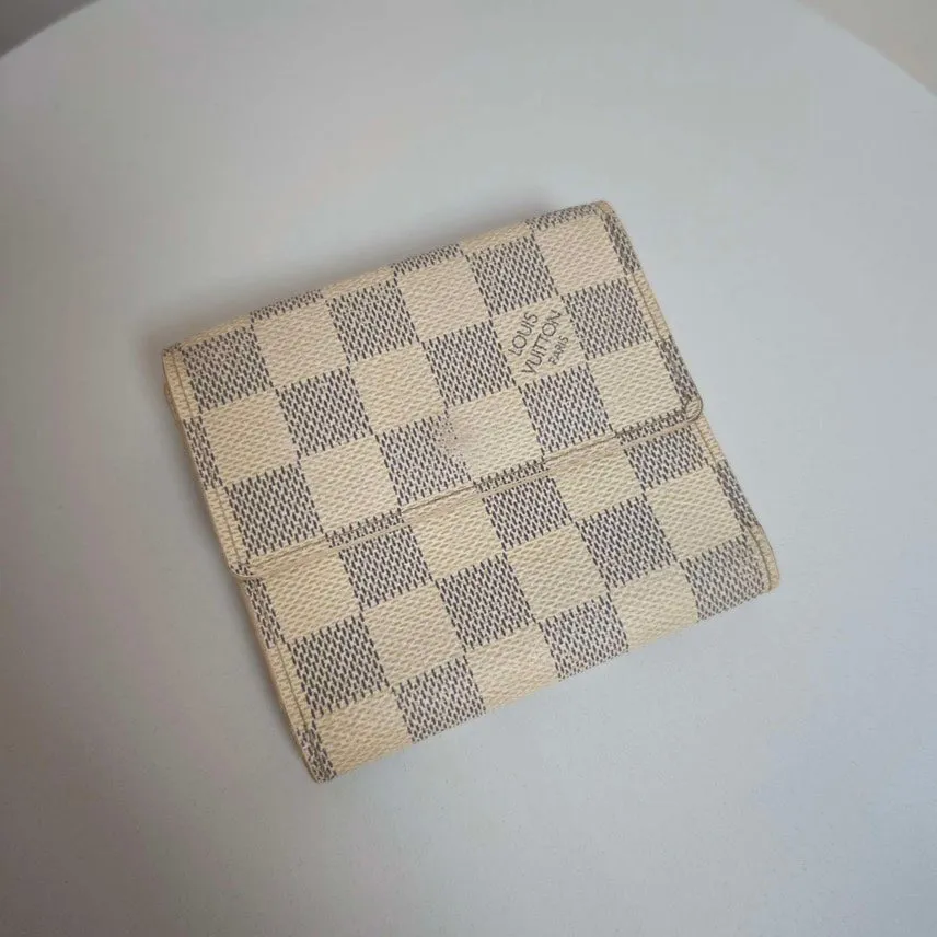 Louis Vuitton Damier Azur Compact Wallet Beige Checkered Pattern