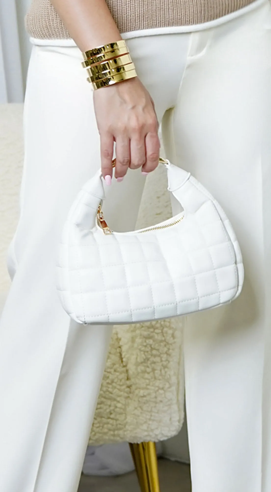 Lux Quilted Faux Leather Hobo Bag - White