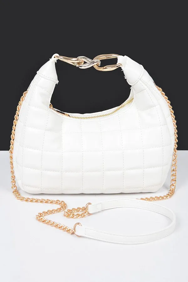 Lux Quilted Faux Leather Hobo Bag - White