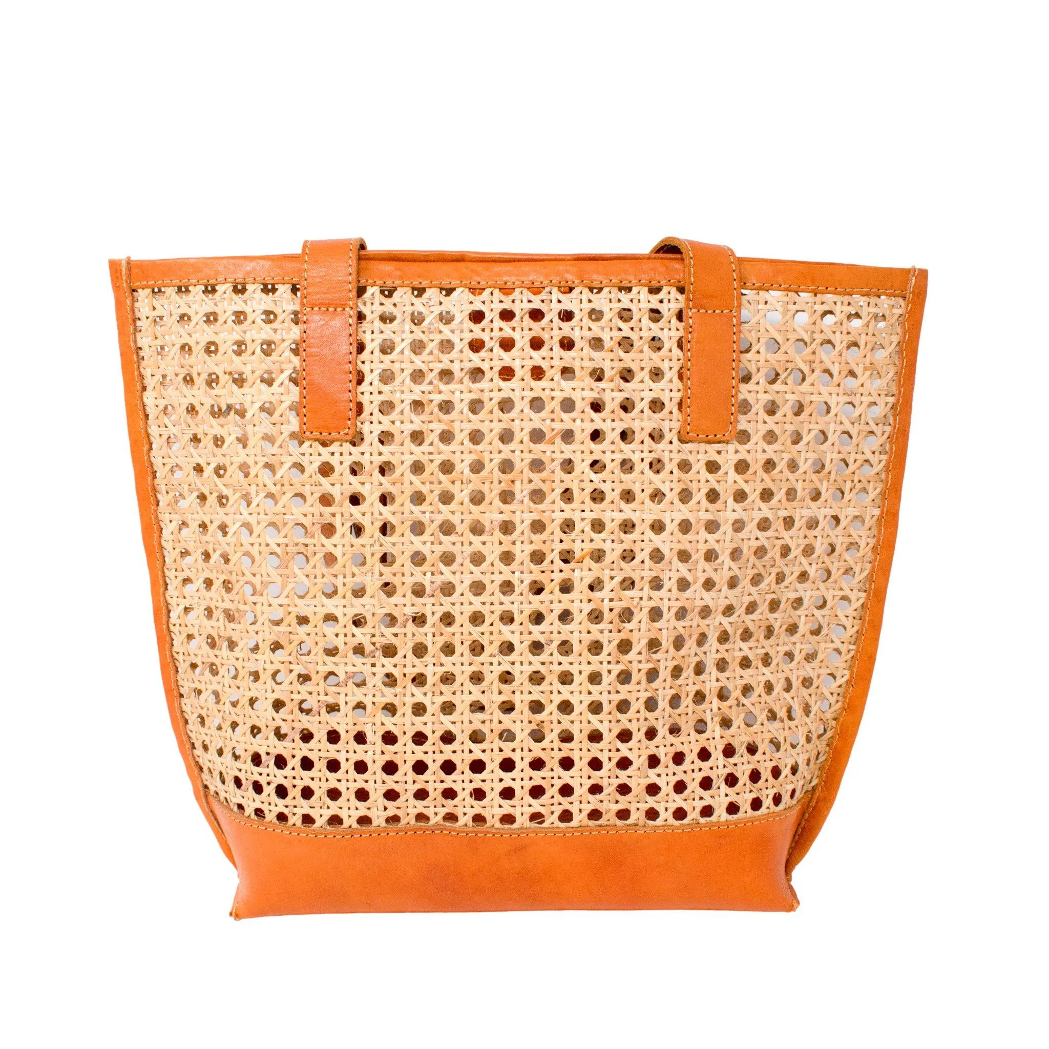 MARGARET CANE & LEATHER TOTE - CAMEL