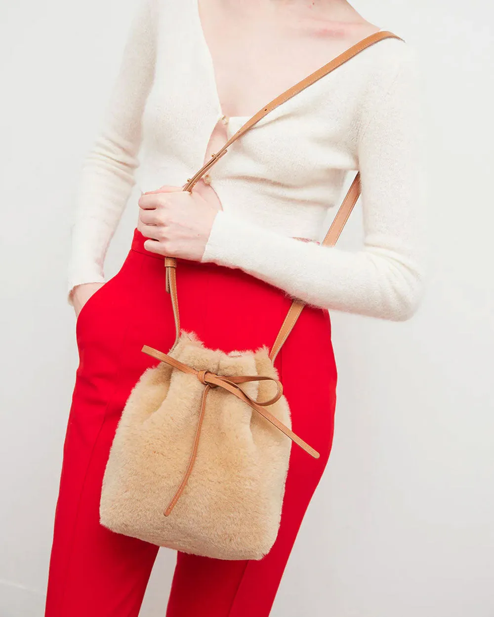 Mini Bucket Bag in Caramel Natural Shearling