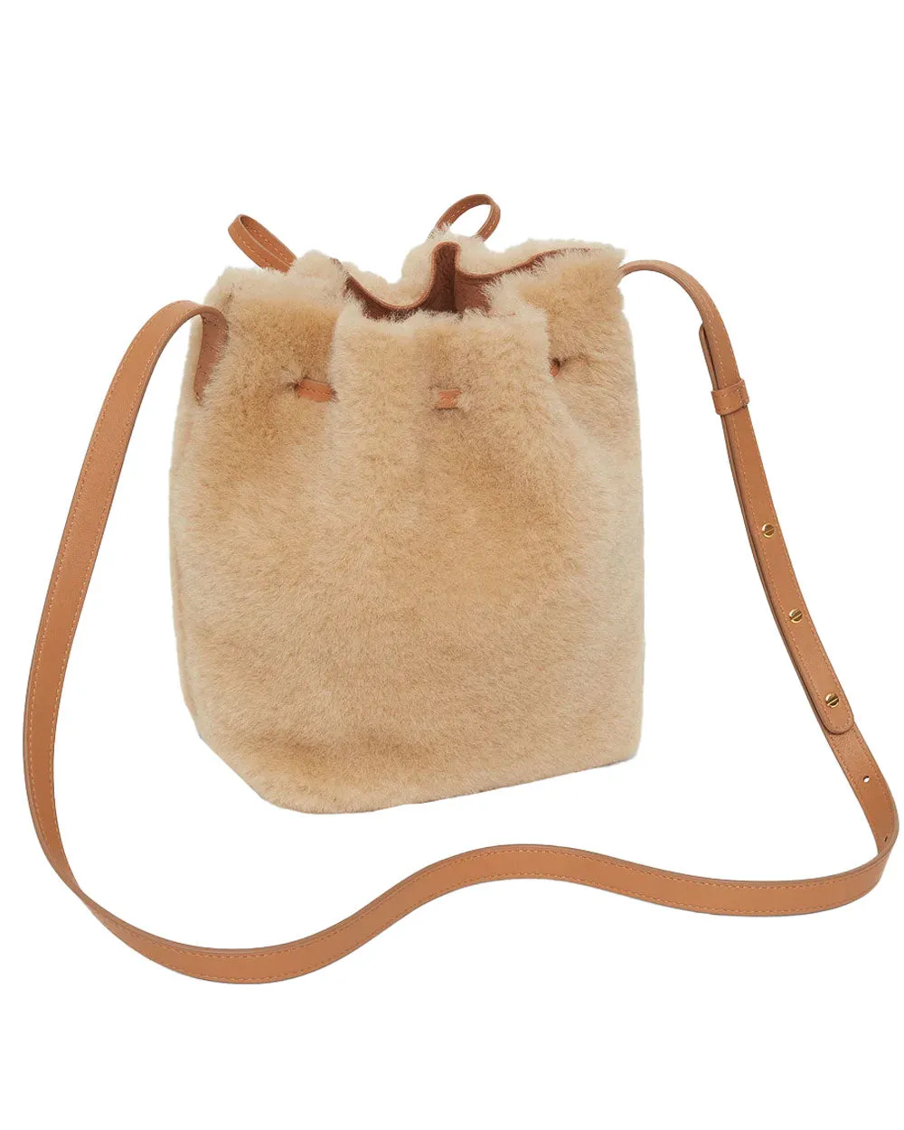 Mini Bucket Bag in Caramel Natural Shearling