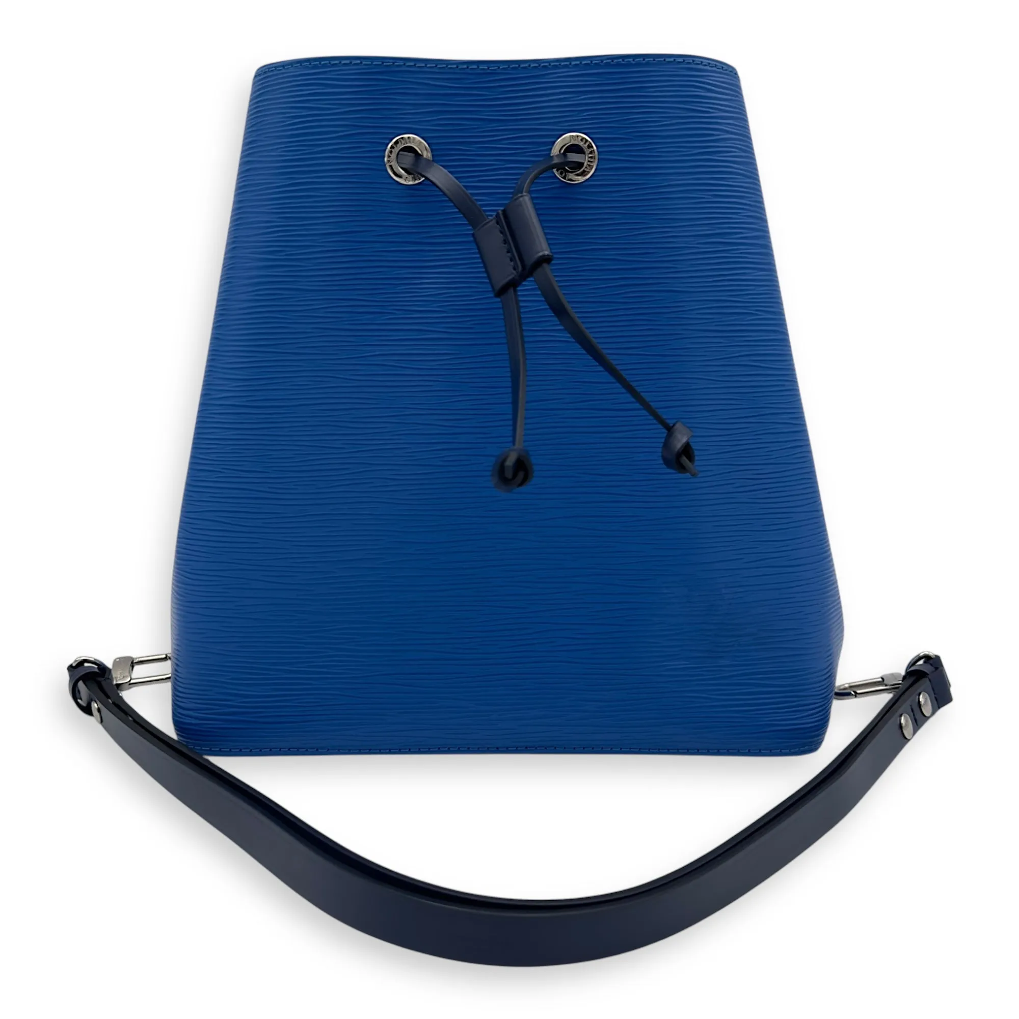 NeoNoe MM Blue Bucket Bag in Epi Leather, Silver hardware