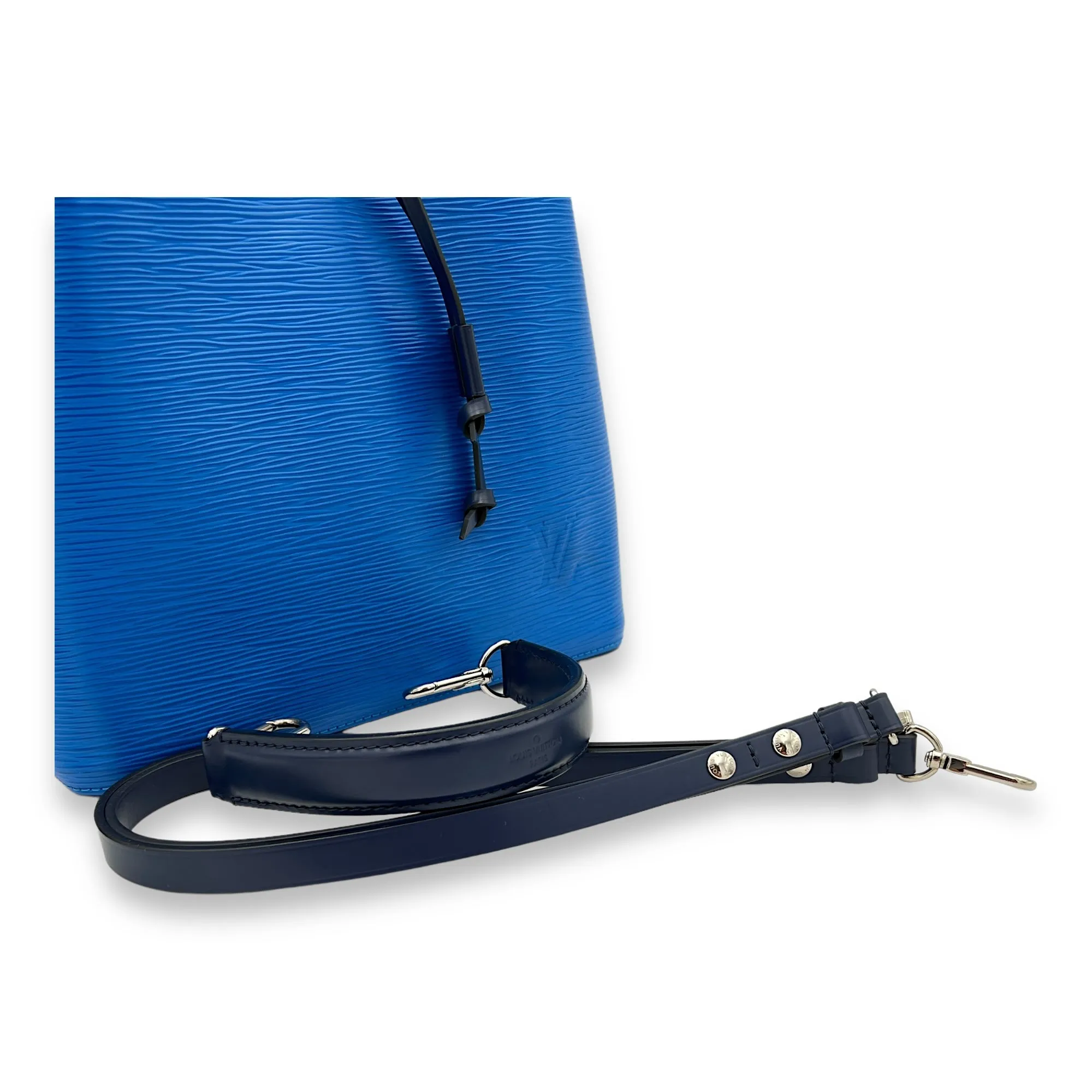 NeoNoe MM Blue Bucket Bag in Epi Leather, Silver hardware