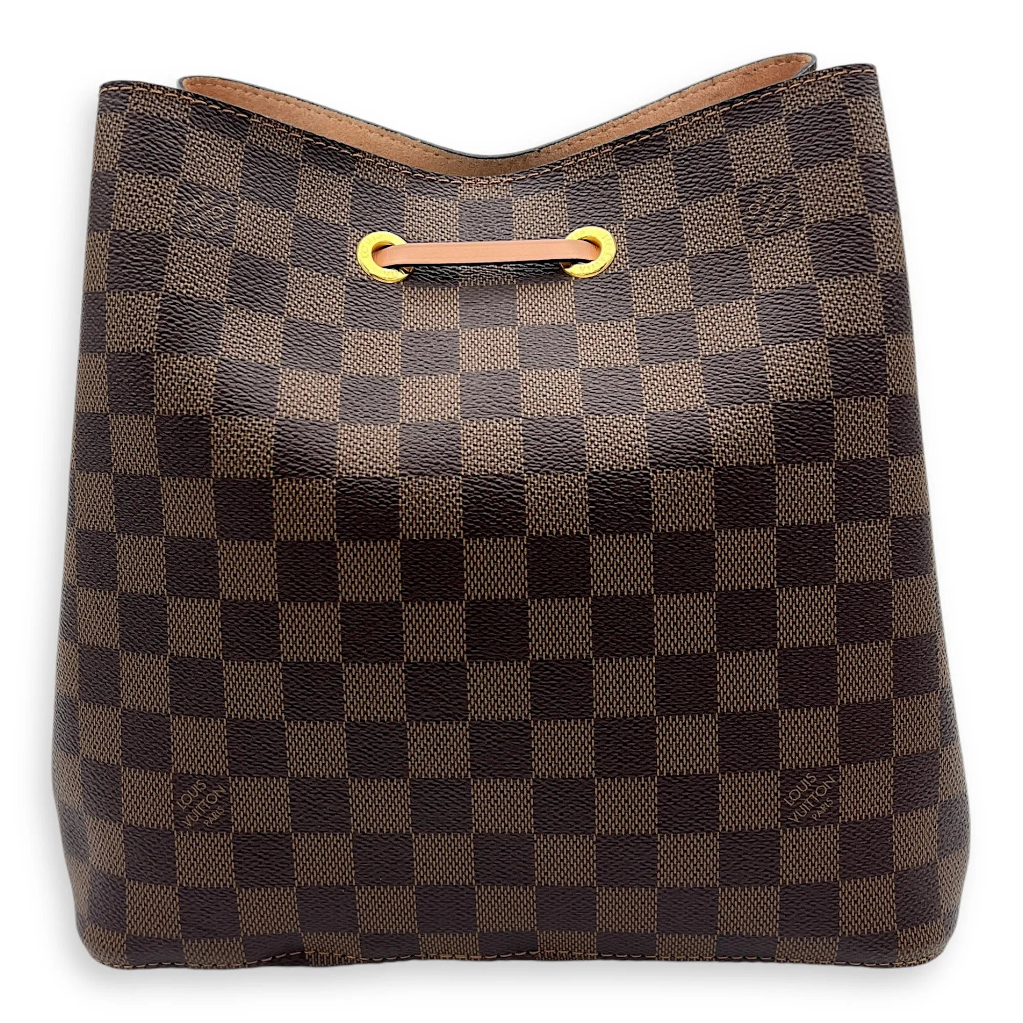 NeoNoe MM Damier Ebene Bucket Bag in Coated Canvas, Gold hardware