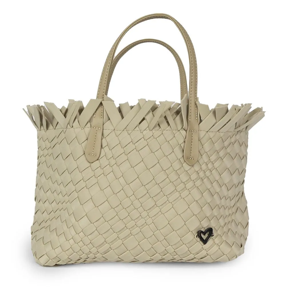 NEW: Taunton Small Woven Tote (Fringed Top) - Khaki