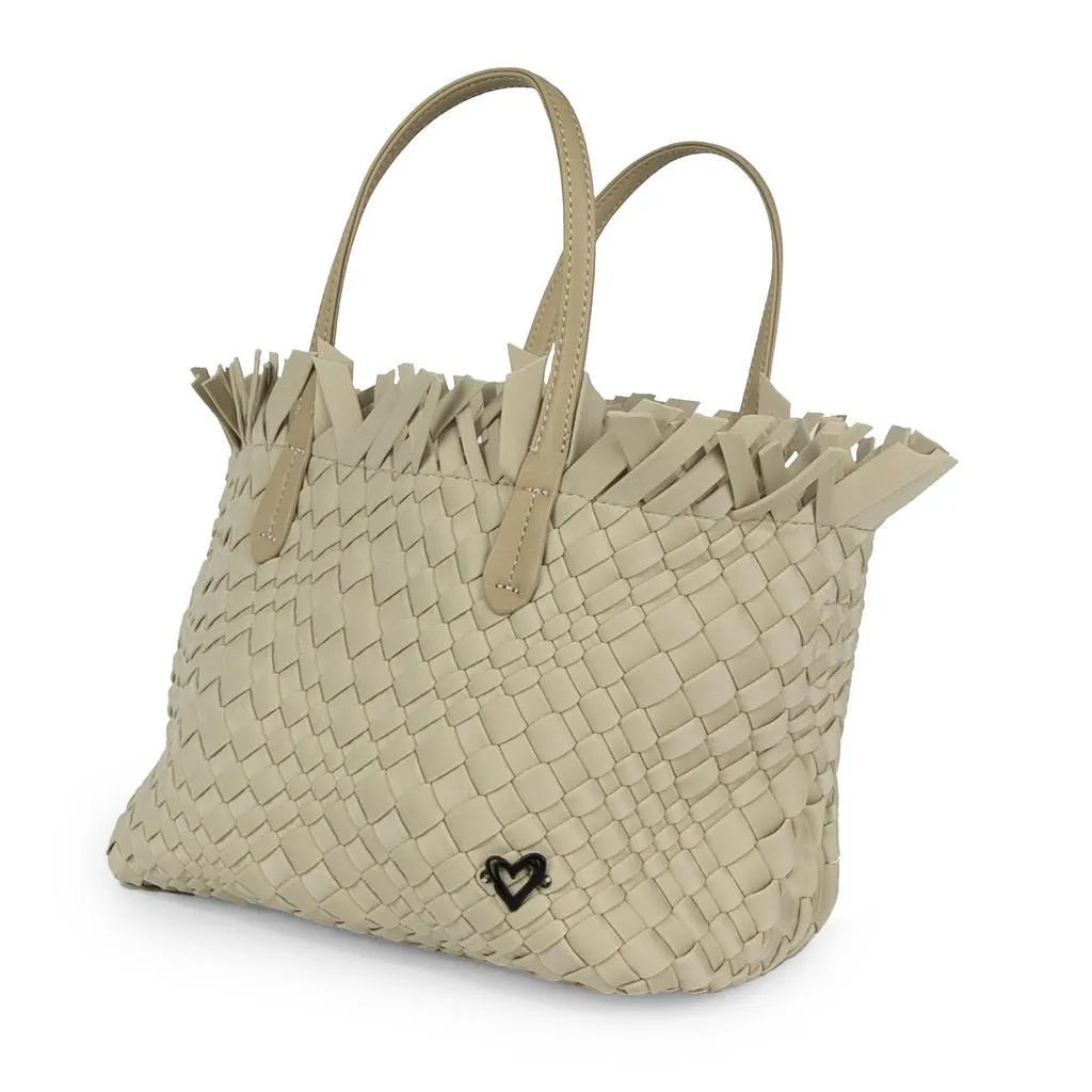 NEW: Taunton Small Woven Tote (Fringed Top) - Khaki