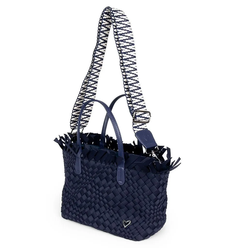 NEW: Taunton Small Woven Tote (Fringed Top) - Navy