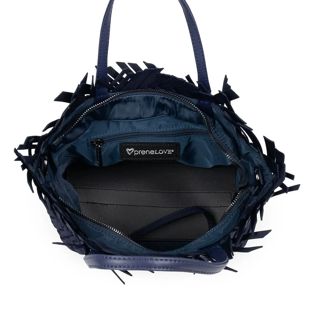 NEW: Taunton Small Woven Tote (Fringed Top) - Navy