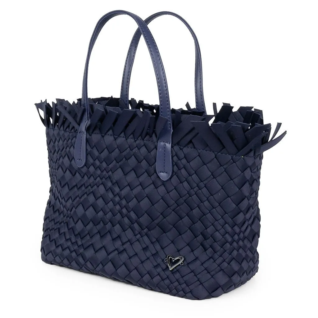 NEW: Taunton Small Woven Tote (Fringed Top) - Navy