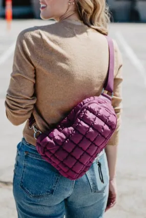 Plum Quilted Sling Belt Bag