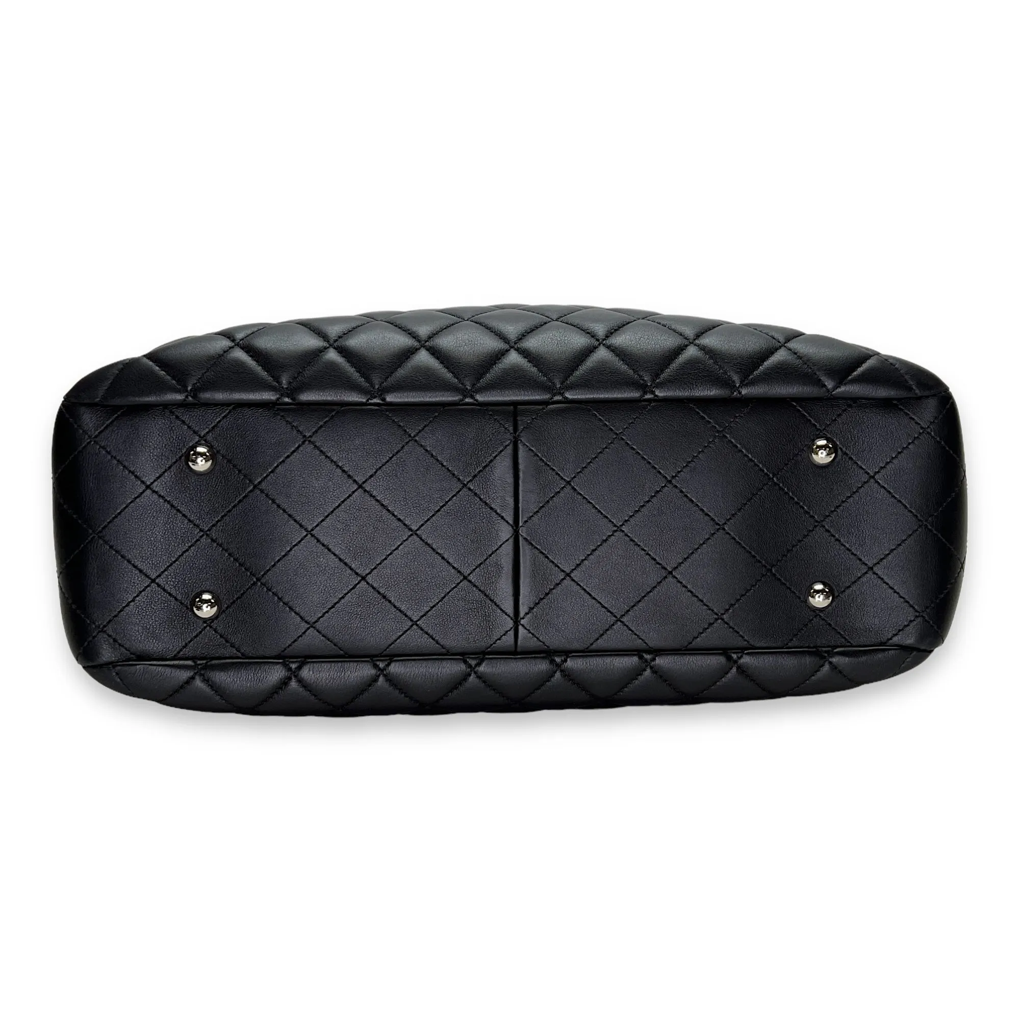 Quilted Black Tote Bag in Calfskin, Silver hardware