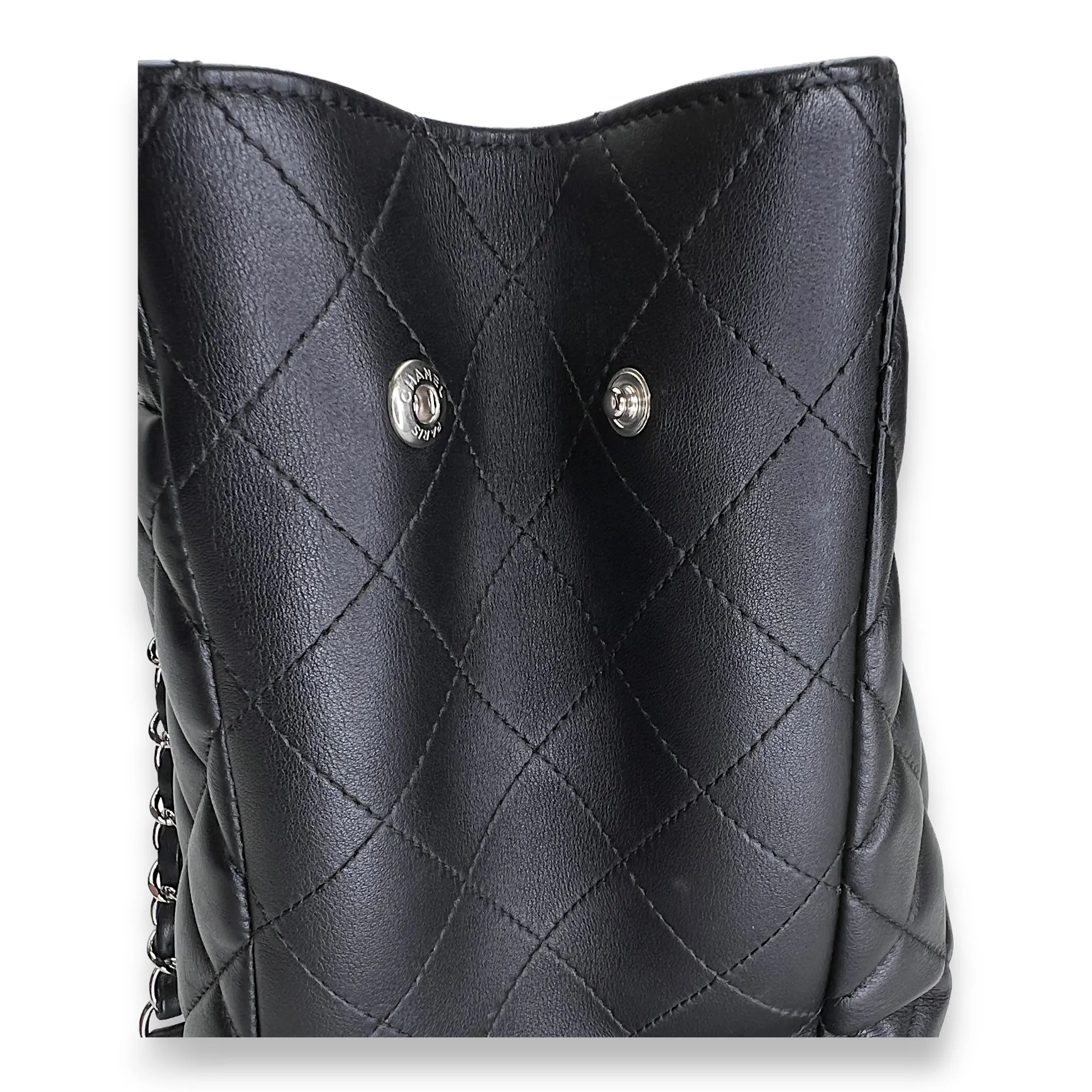 Quilted Black Tote Bag in Calfskin, Silver hardware