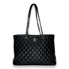 Quilted Black Tote Bag in Calfskin, Silver hardware