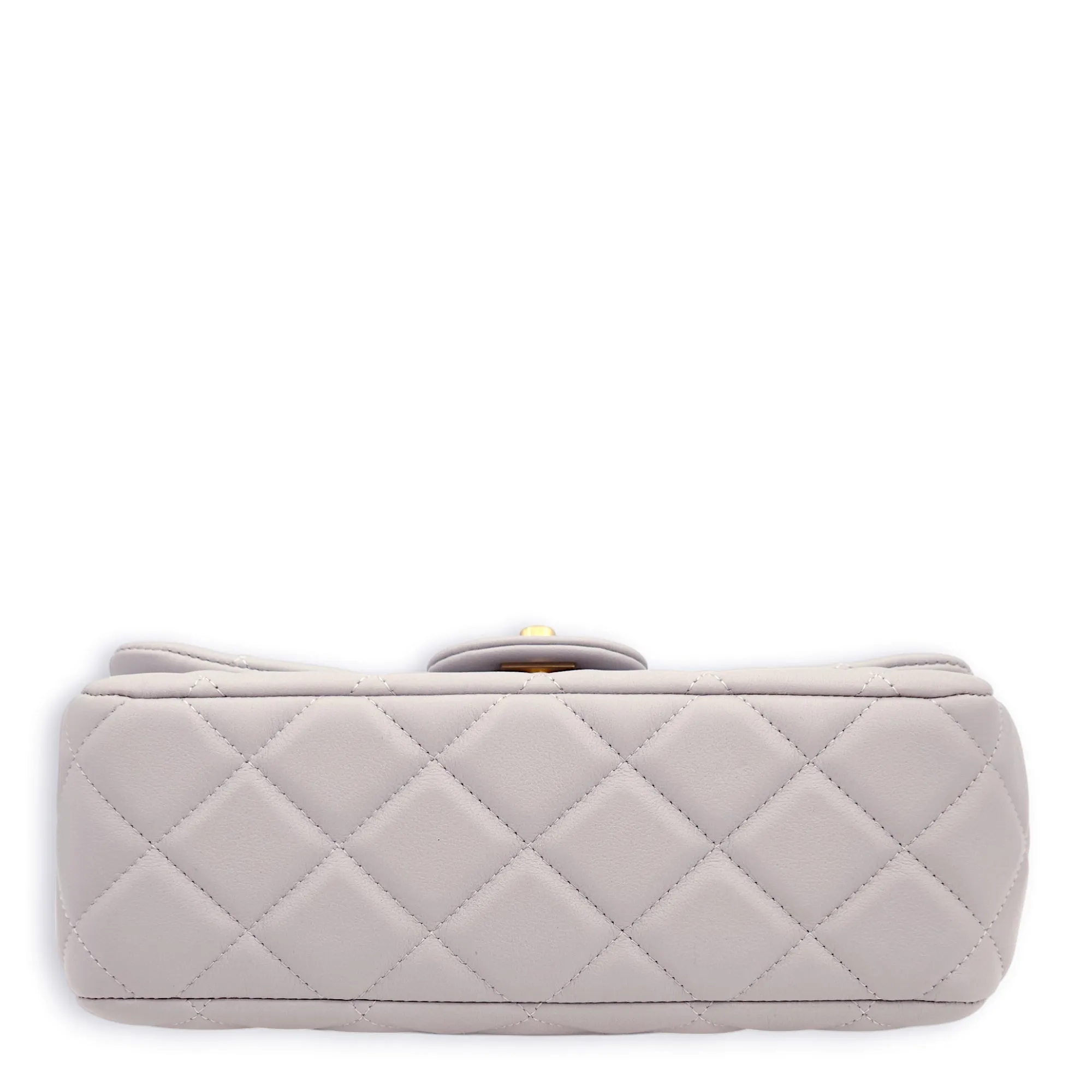 Quilted Grey Top Handle Bag in Lambskin, Gold hardware