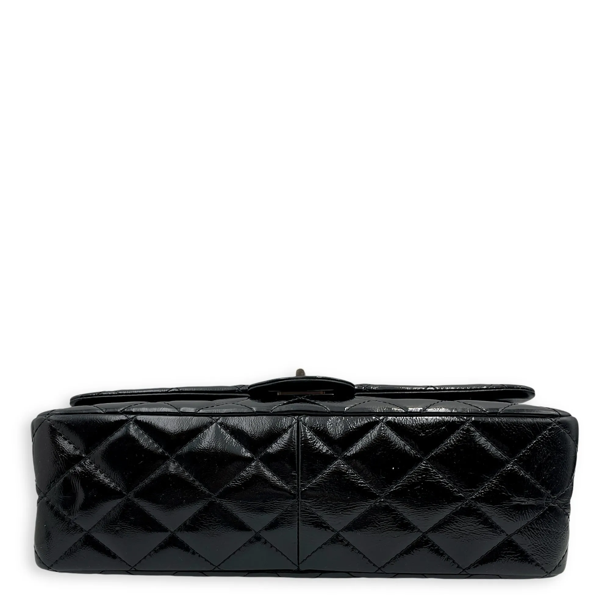 Quilted Reissue Flap 31x20x9cm Black Shoulder Bag in Patent Leather, Ruthenium-finish Brass hardware