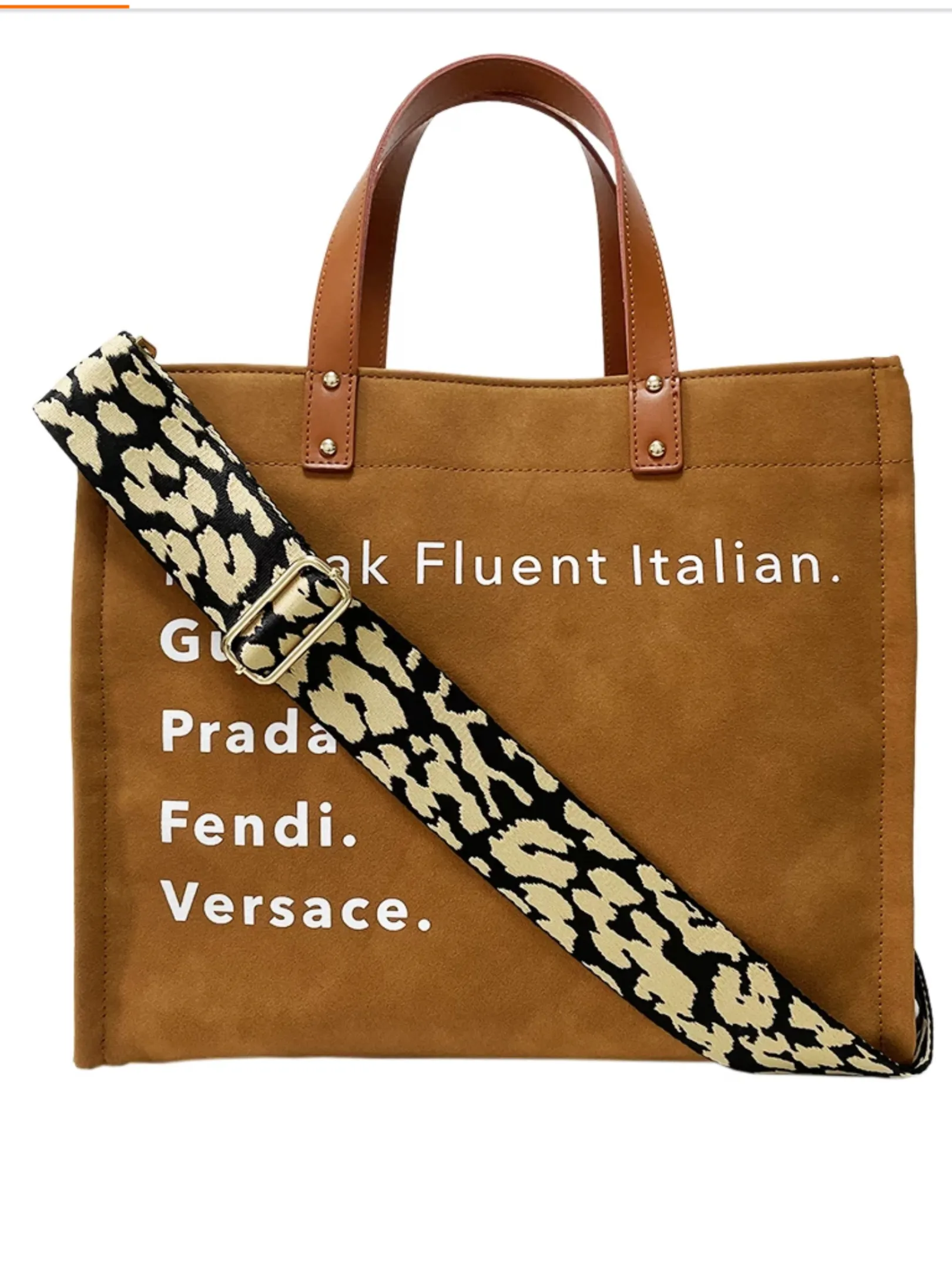 Speak Italian Vegan Leather Tote w/ Strap - Camel or Black