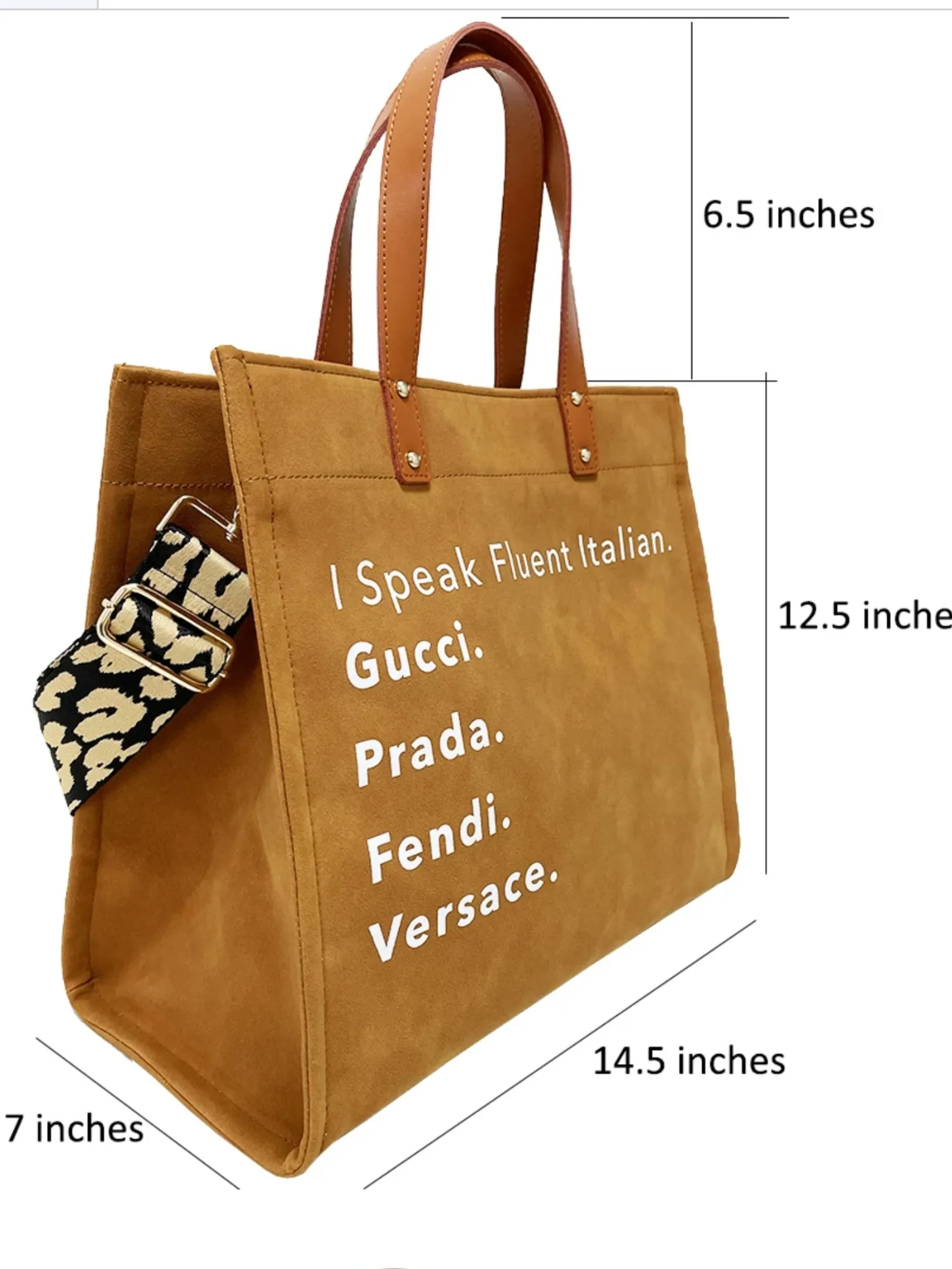 Speak Italian Vegan Leather Tote w/ Strap - Camel or Black