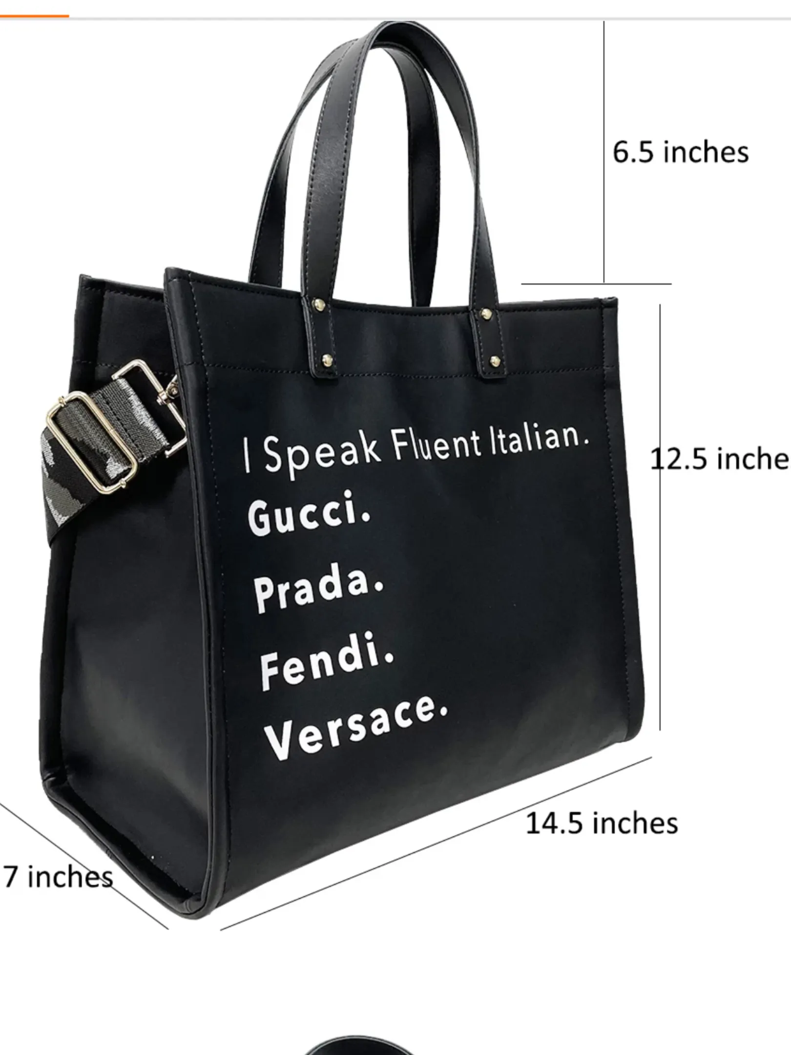 Speak Italian Vegan Leather Tote w/ Strap - Camel or Black