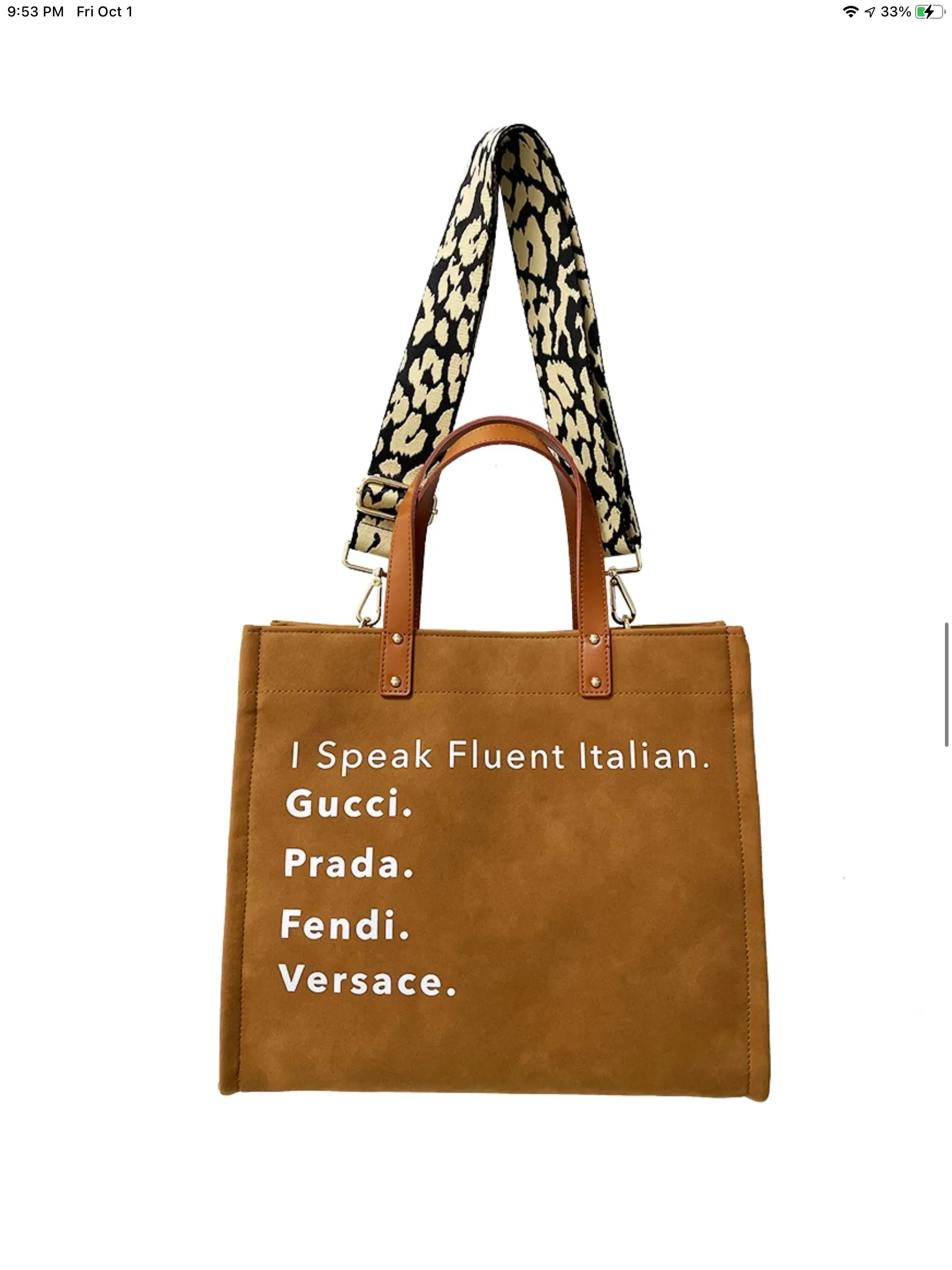 Speak Italian Vegan Leather Tote w/ Strap - Camel or Black