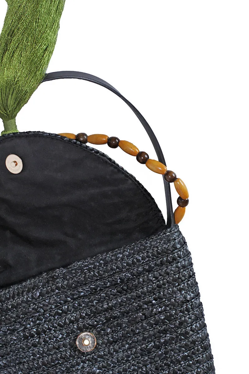 ėSSä Straw Tote Bag with Beads - Black