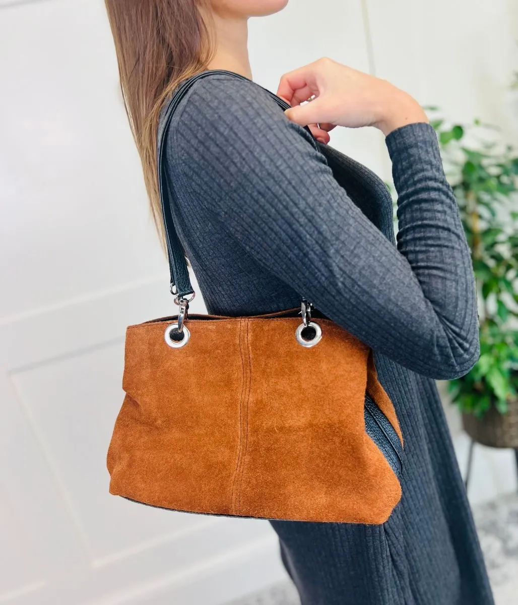 Tan Suede Contrast Handbag