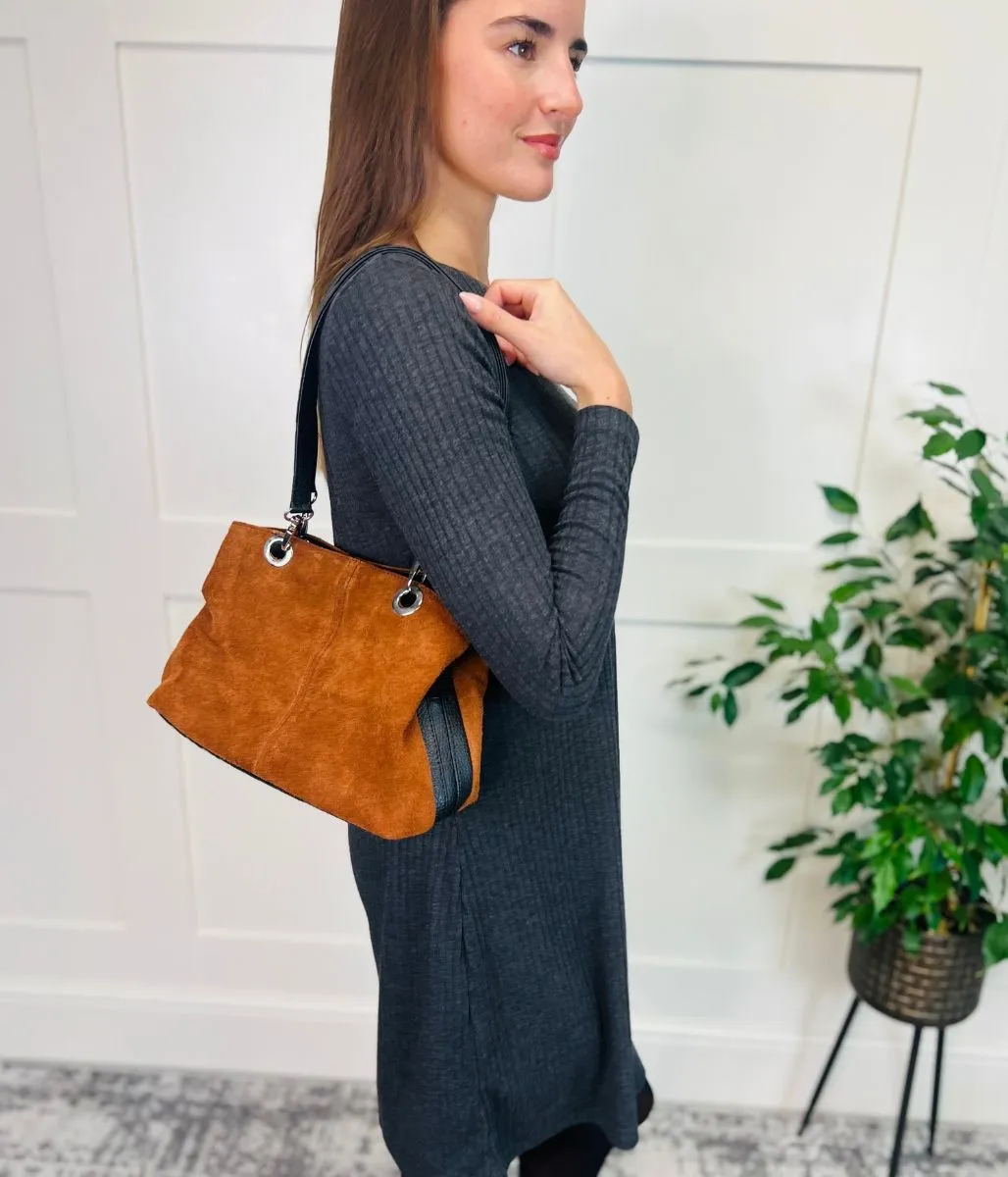 Tan Suede Contrast Handbag