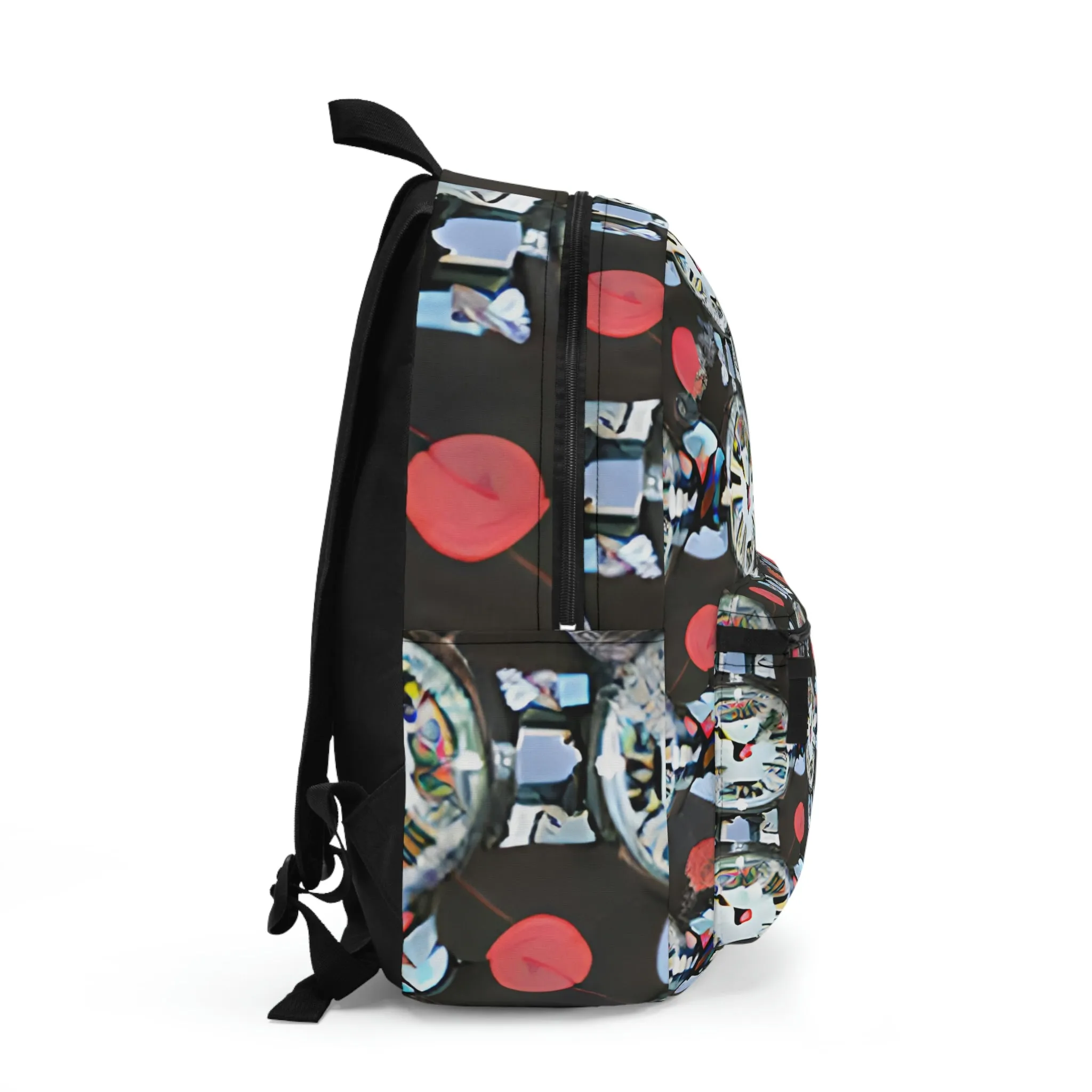 Timeless Style: Black Backpack with Clock Pattern Design