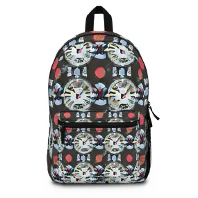 Timeless Style: Black Backpack with Clock Pattern Design